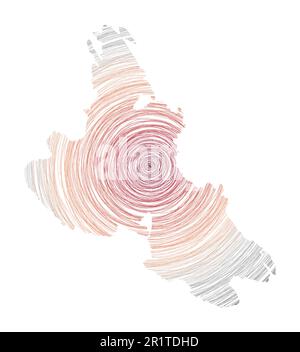 Mappa Krk riempita con cerchi concentrici. Disegna cerchi di stile a forma di isola. Illustrazione vettoriale. Illustrazione Vettoriale