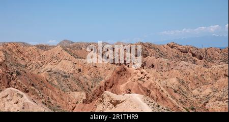 Foto panoramica dell'arido deserto dello Skazka Canyon in Kirghizistan. Foto Stock