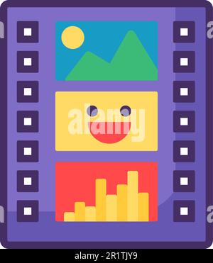 Icona striscia di pellicola, vettore del segnale del nastro di foto. Cartoon Fotografia Collage in Film Tape Frame isolato per Web App Design Illustrazione Vettoriale