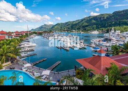 Eden Island yacht marina, Mahe, Seychelles. Foto Stock