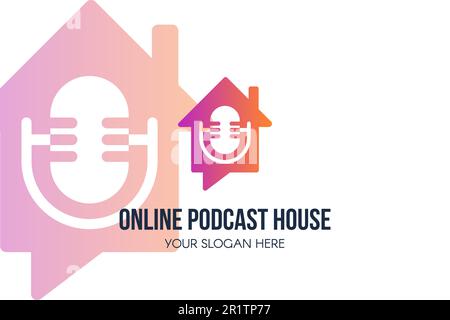 Logo online Podcast House. Servizio registrazione audio e logo radio. Icona della trasmissione e della voce online. Simbolo dello studio di registrazione audio. Spettacolo di talk dal vivo e st Illustrazione Vettoriale