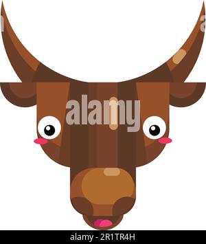 Timido bull faccia emoji, arrossito sorridente mucca icona isolato segno di emozione. Carino animale testa clip arte, elemento moderno emoticon. Faccia sorridente con le guance rosa Illustrazione Vettoriale