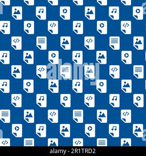 Ripetizione senza giunture con icone cartelle file documento. Diversi file Business Media su sfondo blu Figura vettoriale dei cartelli Web piatti isolati Illustrazione Vettoriale