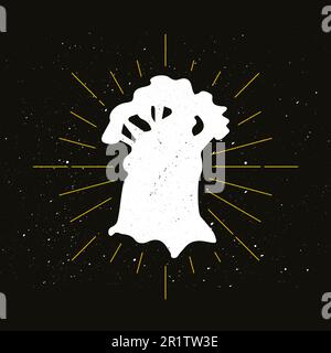 Logo con silhouette in stile baobab retrò. Segno di potenza e logotipo vintage. Icona albero selvatico. Simbolo africano. Vettore Illustrazione Vettoriale