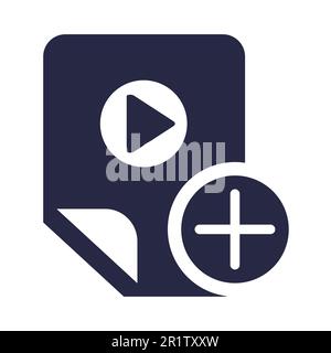 Lettore video, icona del vettore glifo di controllo app. Aggiunta di file multimediali al pittogramma isolato della playlist Illustrazione Vettoriale