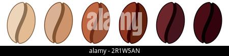 Scala di intensità del caffè, chicchi di colore diverso per mostrare l'intensità o la tostatura Illustrazione Vettoriale