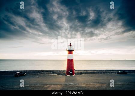 Faro (noorderhoofd) a Westkapelle, Zeeland, Paesi Bassi Foto Stock