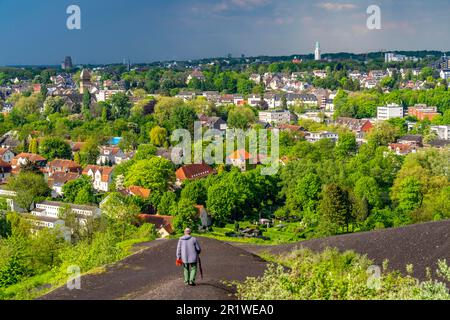 Vista dallo slagheap Rungenberg su Gelsenkirchen, direzione nord, quartiere Buer, torre del municipio, NRW, Germania Foto Stock