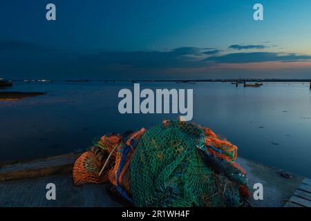 Reti da pesca a Mersea Island Essex Foto Stock