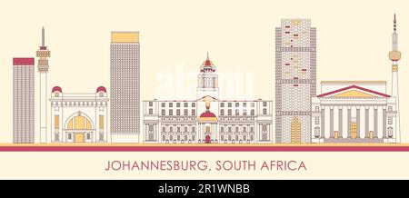 Panorama di Cartoon Skyline della città di Johannesburg, Sud Africa - illustrazione vettoriale Illustrazione Vettoriale