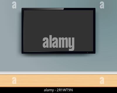 Schermo TV realistico. TV LED moderna a parete. Illustrazione Vettoriale