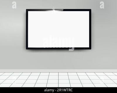 TV mockup con schermo piatto bianco fissato a una parete Illustrazione Vettoriale