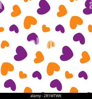 Modello astratto senza cuciture con forme a cuore disegnate a mano in tonalità di Halloween alla moda. Isolare. Design per l'imballaggio o poster, banner, brochure, auguri o inviti, prezzo, etichetta o web. Vettore. EPS Illustrazione Vettoriale