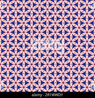 Design rosso bianco e blu con forme a stella disegno d'arte digitale geometrico senza cuciture. Grafica astratta per sfondo. Foto Stock