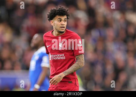 Leicester, Regno Unito. 15th maggio 2023. Luis Diaz di Liverpool durante la partita della Premier League tra Leicester City e Liverpool al King Power Stadium di Leicester lunedì 15th maggio 2023. (Foto: James Holyoak | NOTIZIE MI) Credit: NOTIZIE MI & Sport /Alamy Live News Foto Stock