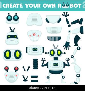 Meccanismo Android, parti del costruttore del robot, oggetti isolati Illustrazione Vettoriale