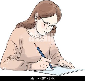 Una persona che disegna una matita creativa su bianco Illustrazione Vettoriale