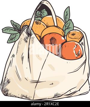Alimentari freschi in una borsa con agrumi su bianco Illustrazione Vettoriale