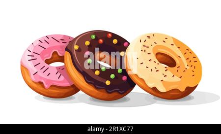 Ciambelle. Vettore donut impostato isolato su sfondo bianco. Illustrazione Vettoriale