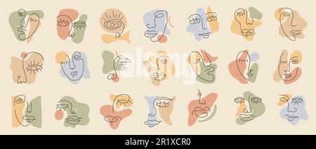 Linea astratta moderna facce minimaliste donne Illustrazione Vettoriale