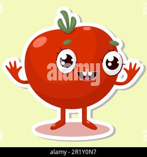 Illustrazione vettoriale dell'adesivo a caratteri di pomodoro Illustrazione Vettoriale