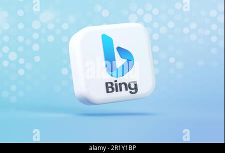 Valencia, Spagna - Maggio, 2023: Bing Chat è un chatbot ai di Microsoft basato sulla potente tecnologia di intelligenza artificiale ChatGPT. Isolato 3D i Foto Stock