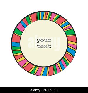 Linee di pennelli disegnati a mano, bordi in stile doodle, coloratissime palette di colori arcobaleno. Spazio di testo su sfondo bianco. Vettore Illustrazione Vettoriale