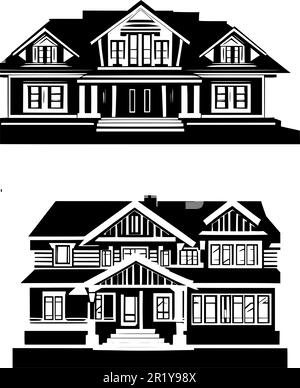 Illustrazione vettoriale di alta qualità di due case per progetti immobiliari, architettonici e di progettazione. Formato EPS scalabile e utilizzo senza royalty Illustrazione Vettoriale