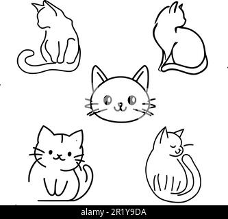 Carino Cat Vector illustrazioni.perfetto per qualsiasi progetto che ha bisogno di un tocco di adornamento. I gatti sono disegnati in un formato vettoriale semplice ma elegante. Illustrazione Vettoriale