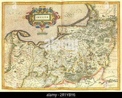 Atlas, mappa dal 1623, Prussia, Germania, riproduzione restaurata digitalmente da un'incisione di Gerhard Mercator, nato come Gheert Cremer, 5 marzo 1512 - 2 dicembre 1594, geografo e cartografo / Landkarte aus dem Jahre 1623, Preußen, ristoratore digitale Reproduktion von einem Kupferstich von Gerhard Mercator, Gheboren, 5. März 1512 - 2. Dezember 1594, Geograph und Kartographf Foto Stock