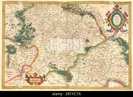 Atlas, mappa dal 1623, la Baviera settentrionale, Germania, riproduzione restaurata digitalmente da un'incisione di Gerhard Mercator, nato come Gheert Cremer, 5 marzo 1512 - 2 dicembre 1594, geografo e cartografo / Landkarte aus dem Jahre 1623, der Norden von Bayern, Digital restaurierte Reproduktion von einem Kupferstich von Gerhard Mercator, geboren als Gheert Cremer, 5. März 1512 - 2. Dezember 1594, Geograph und Kartographf Foto Stock