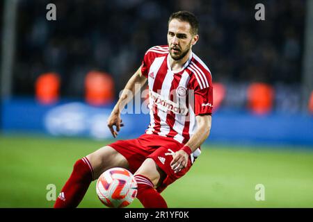 14 maggio 2023, Salonicco, Grecia: Il giocatore di Olympiacos Kostas Fortounis in azione durante una partita di calcio di Superleague Playoff tra il PAOK FC e l'Olympiacos FC. (Credit Image: © Giannis Papanikos/ZUMA Press Wire) SOLO PER USO EDITORIALE! Non per USO commerciale! Foto Stock