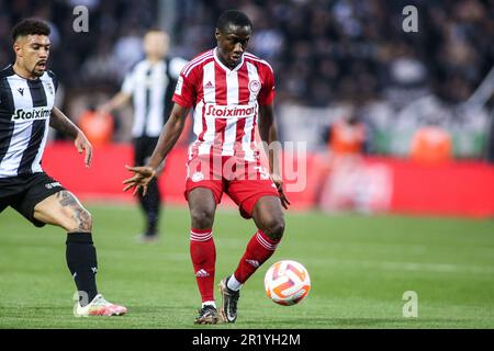 Salonicco, Grecia. 14th maggio, 2023. Il giocatore di Olympiacos Diadie Samassekou (Center) in azione durante una partita di calcio di Superleague Playoff tra il PAOK FC e l'Olympiacos FC. (Credit Image: © Giannis Papanikos/ZUMA Press Wire) SOLO PER USO EDITORIALE! Non per USO commerciale! Foto Stock