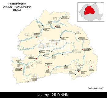 Mappa vettoriale dell'area storica e geografica Transilvania, Romania Foto Stock