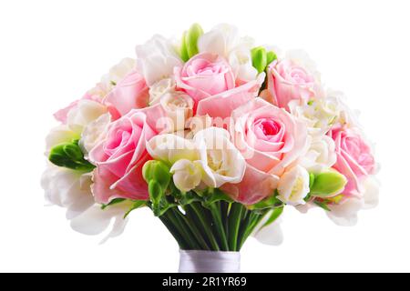 Composizione con bouquet nozze isolato su bianco Foto Stock
