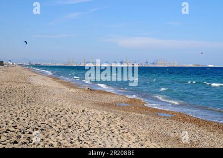 Playa de El Saler, spiaggia, porto industriale, porto, Valencia, Valencian Community, Spagna Foto Stock