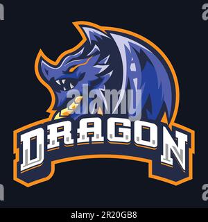 Design con logo Dragon Mascot. Illustrazione del logo per mascotte o simboli e identità, emblema sportivo o squadra di gioco e-sports. Illustrazione Vettoriale