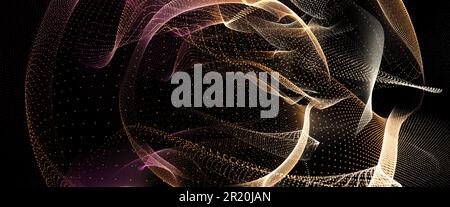 Un'opera d'arte digitale astratta con una composizione di forme e disegni colorati in nero e giallo Foto Stock