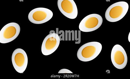 Uovo bollito con motivo giallo colorato senza cuciture con puntini su sfondo nero. Illustrazione Vettoriale