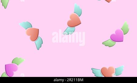 Infinito modello senza cuciture di bel cuore gioioso amore festivo con angelo ali su uno sfondo rosa. Illustrazione vettoriale. Illustrazione Vettoriale