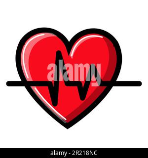 cuore con cardiogramma e polso, icona su sfondo bianco. Illustrazione vettoriale. Illustrazione Vettoriale