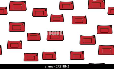 Infiniti motivi senza cuciture di splendidi oggetti cosmetici rossi di bellezza delle borse e delle parti moda femminili si innestano su uno sfondo bianco. Illlust vettoriale Illustrazione Vettoriale