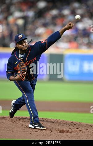 Il lanciatore di Houston Astros Framber Valdez (59) in cima al secondo inning durante la partita di MLB tra i Chicago Cubs e l'Astro di Houston Foto Stock