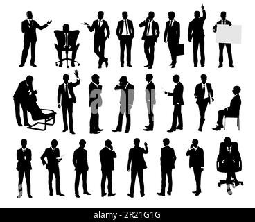 Silhouette uomo d'affari in diverse pose vettore Illustrazione Vettoriale