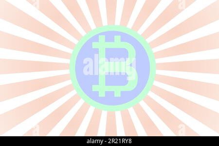 Bitcoin verde e blu con raggi rad provenienti da dietro la moneta. Illustrazione vettoriale. EPS 10. Illustrazione Vettoriale