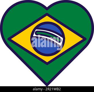 Brasile paese bandiera nazionale in forma di cuore vettore. Nazione brasiliana, simbolo ufficiale e patriottico, terra dell'america latina. repubblica federale tradizionale i Illustrazione Vettoriale