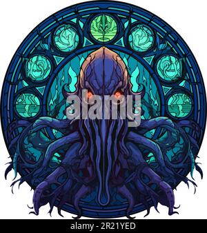 Vetrata di un polpo, calamaro divinità, cthulhu Illustrazione Vettoriale