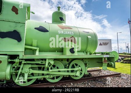 L'immagine è del primo treno a vapore infaticabile di Sir James della guerra mondiale che è stato usato per trasportare i materiali intorno al Ministero della Difesa cordone munitio Foto Stock