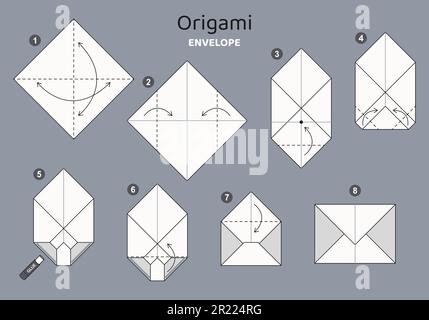 Origami tutorial per bambini. Carina busta Origami. Illustrazione Vettoriale