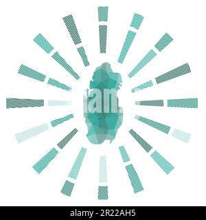 Qatar sunburst. Basso poli strisce raggi e mappa del paese. Attraente illustrazione vettoriale. Illustrazione Vettoriale